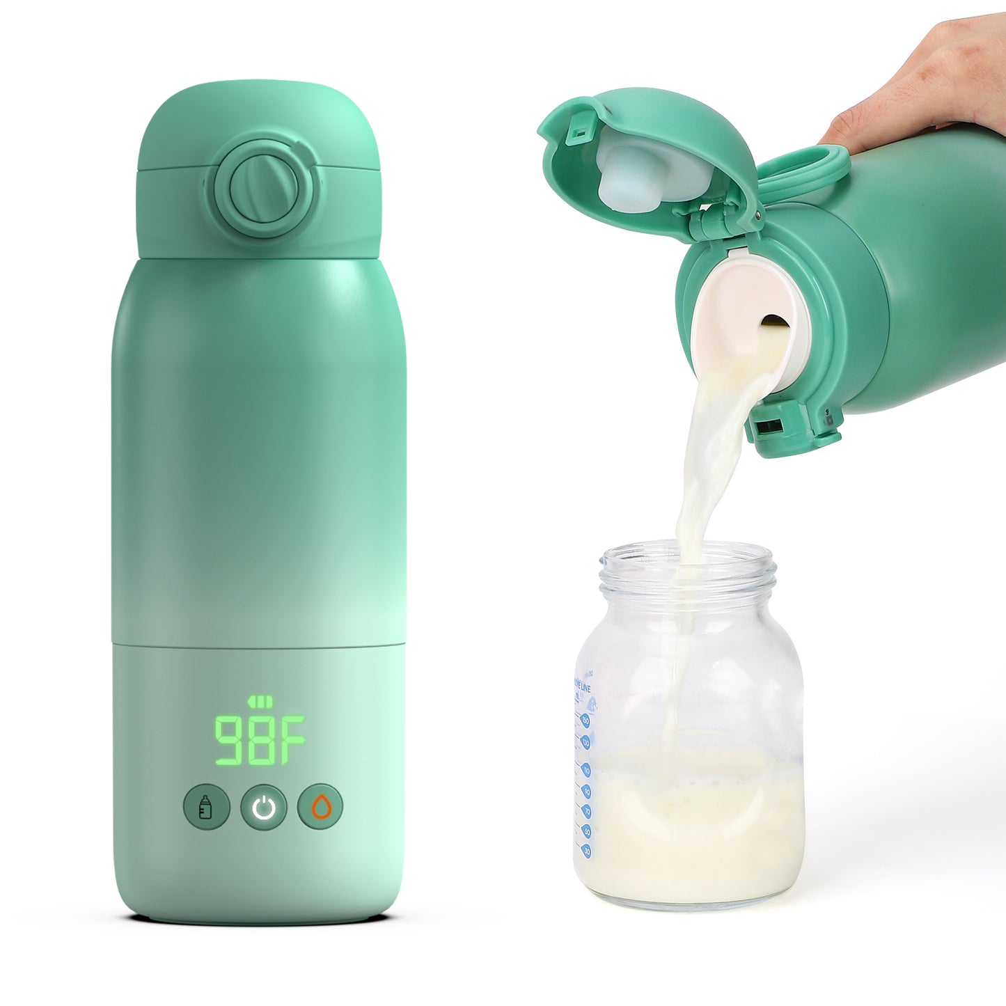 Minikid Upgraded Bottle Warmer for Baby , Dual Heating Modes for Breast Milk and Water, 12 OZ Portable Milk Warmer, Green