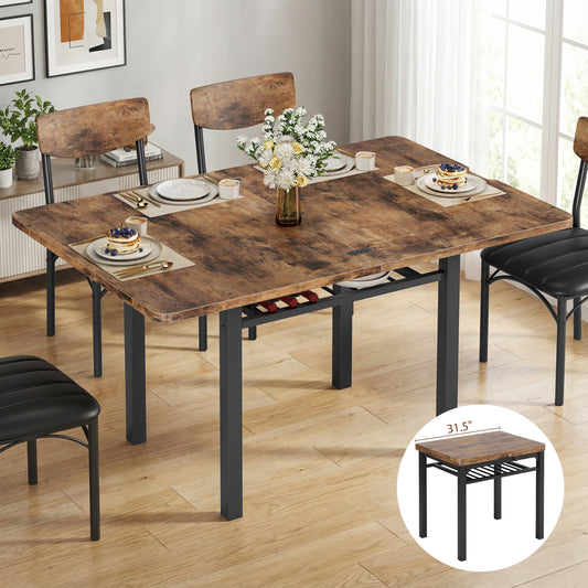 Anyact 47in Extendable Dining Table, Dining Table for 2-6, Kitchen Dining Room Table with Storage Shelf, Space Saving Expandable Wood Square Dinner Furniture(Only Table)