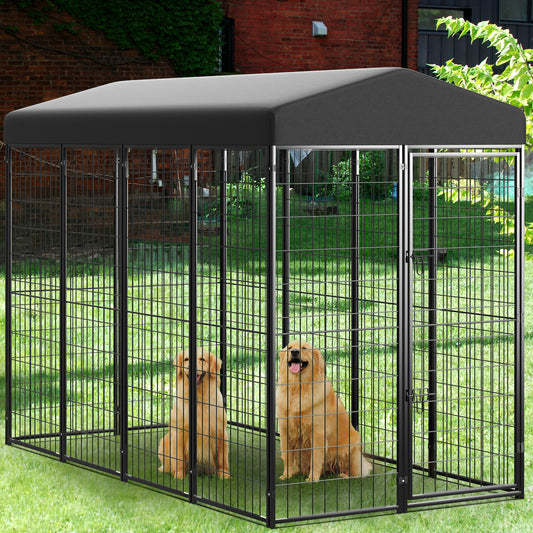 Vipuse 8' x 4' x 6' Large Dog Kennel with UV-Resistant Waterproof Roof, Heavy Duty Metal Dog Cage Crate for Indoor or Outdoor