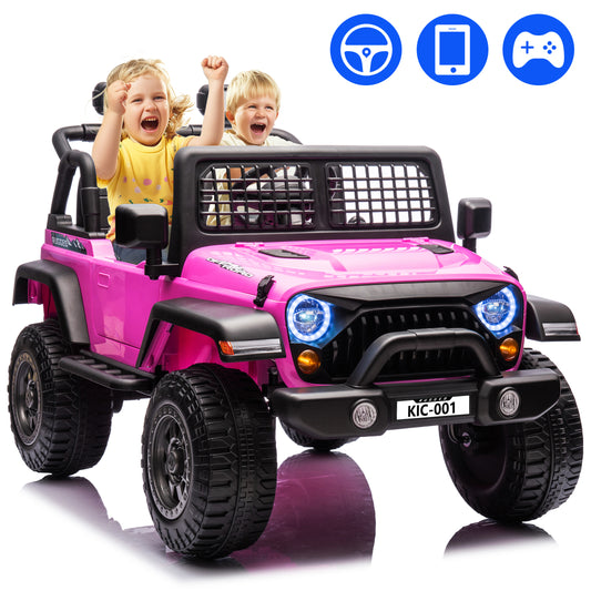 Kicacooc 24V Kids Ride on Truck Car w/Remote Control, APP Control and Self-Driving, Electric Powered Ride on Car with LED Lights, Bluetooth - Rosy