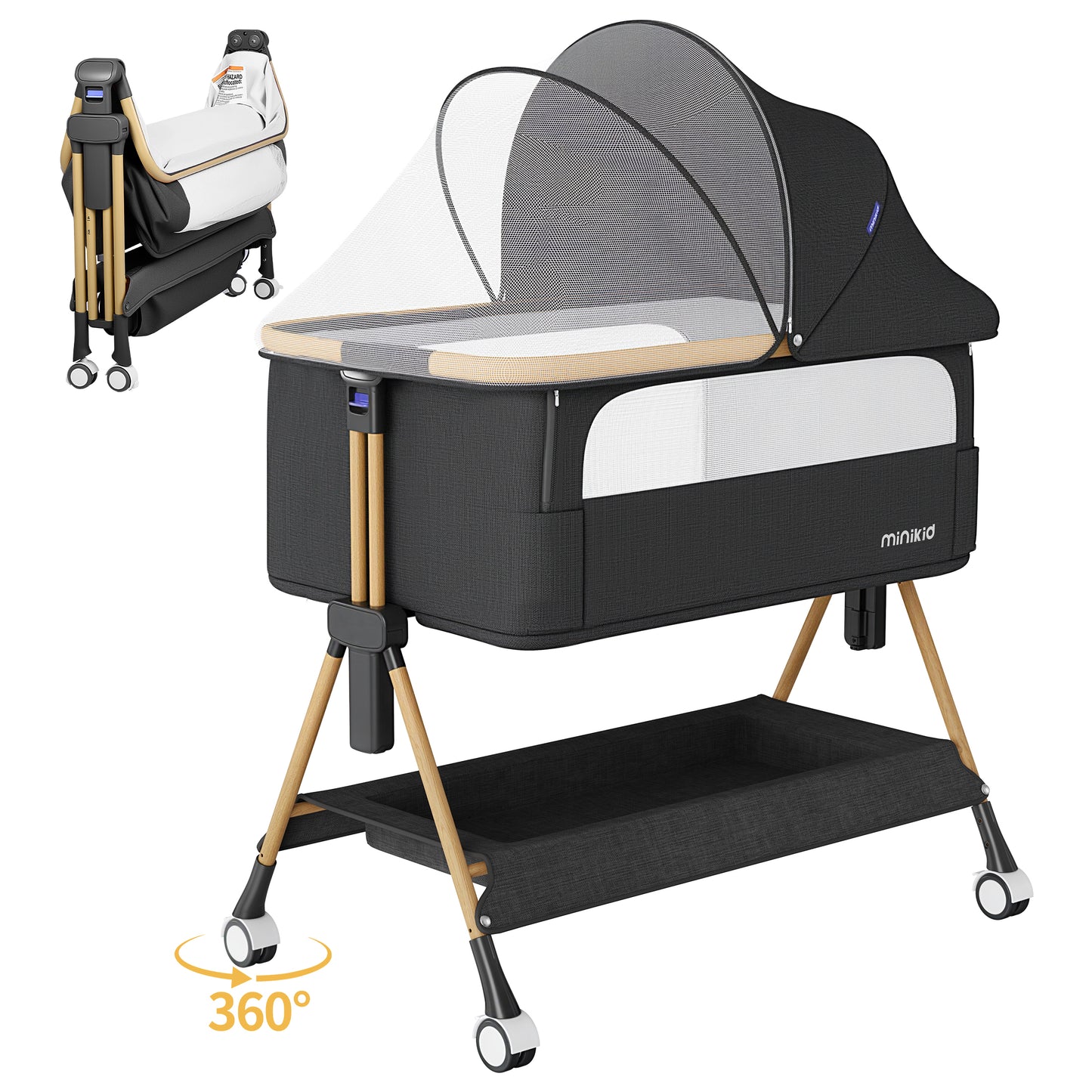 Vipuse 3-in-1 Baby Bassinet Bedside Sleeper, Black