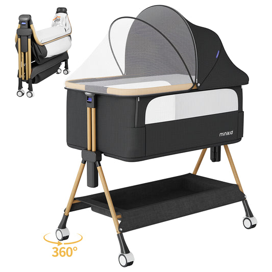 Vipuse 3-in-1 Baby Bassinet Bedside Sleeper, Black