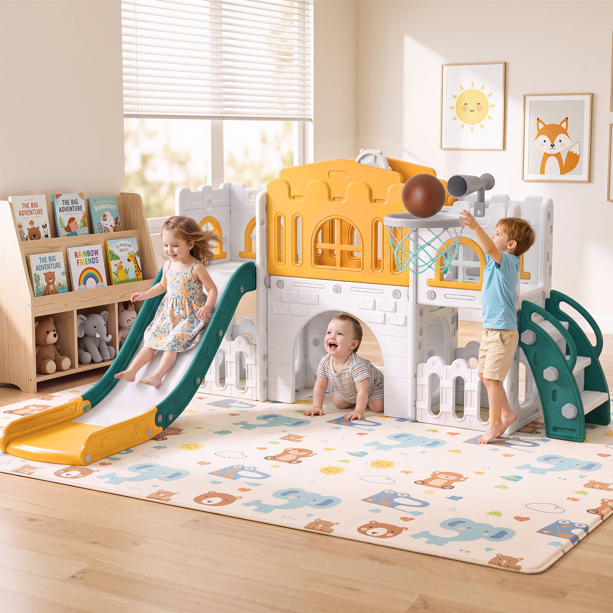 Vipuse 9 in 1 Toddler Slide Playset for Kids Indoor/Outdoor for Toddlers Age 1+, Yellow & Green