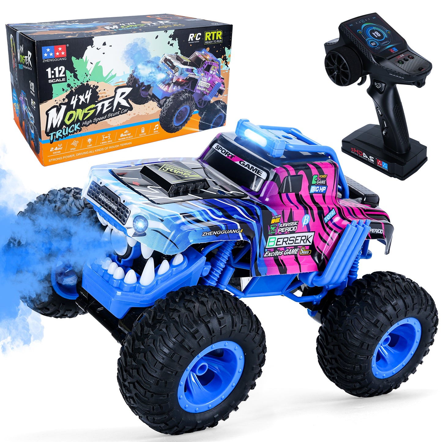 Mibescal Remote Control Monster Trucks with Spray and Light