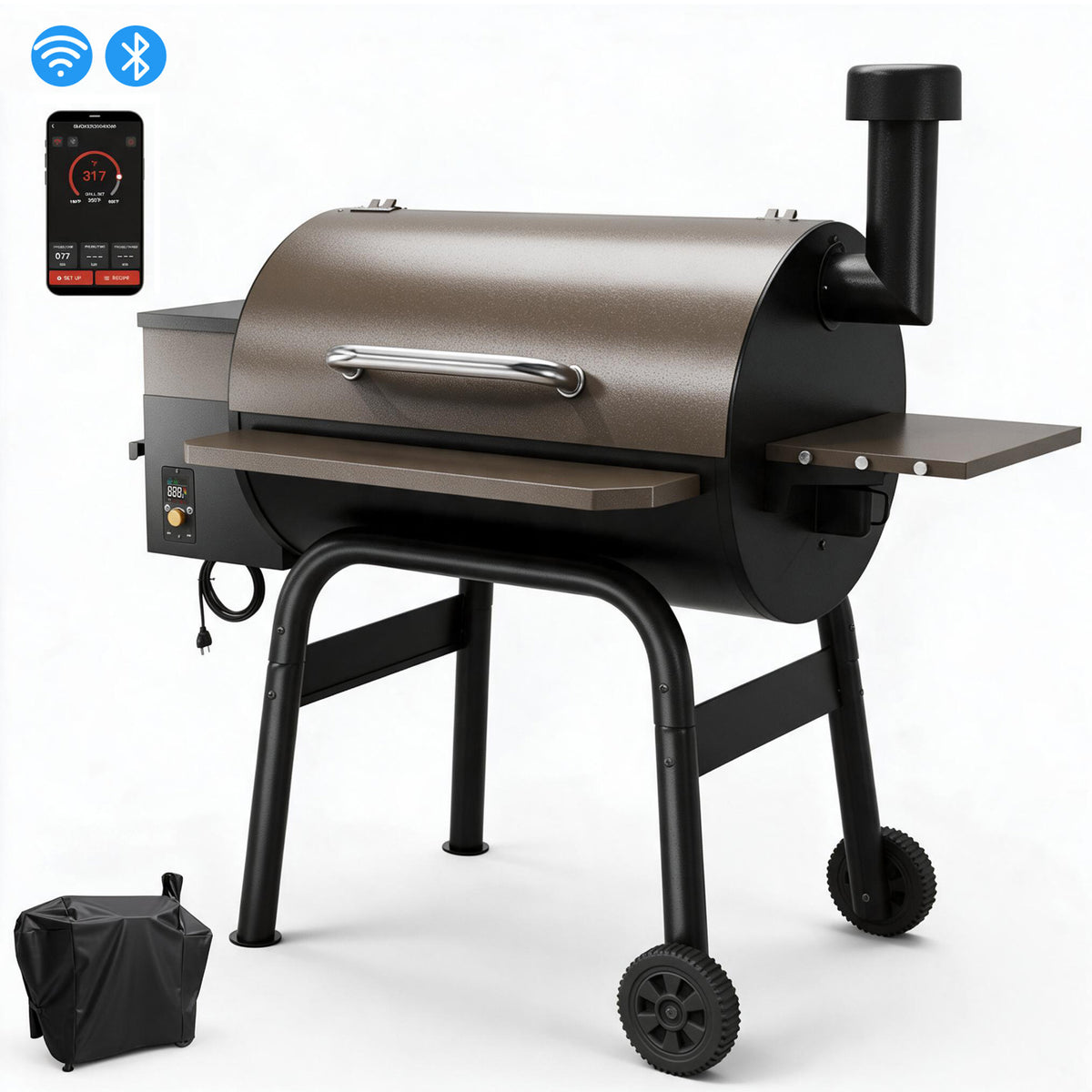 Vipuse 850 Sq. In Electric Wood Pellet Grill Smoker with Cover, Outdoor BBQ Grill with PID Auto Temperature Control, APP Control, Dual Meat Probes and 20LBS Hopper