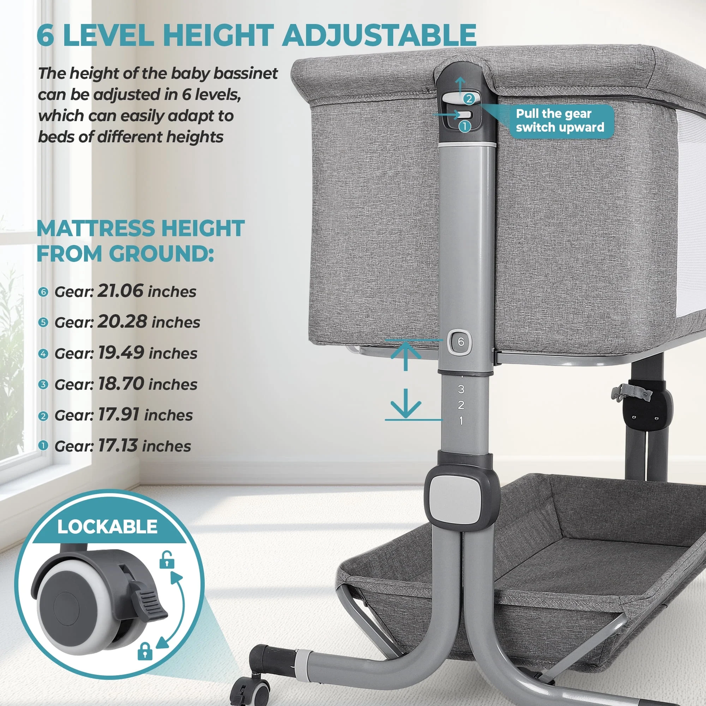 Minikid Portable Baby Bedside Sleeper Bassinet with Waterproof Mattress Pad for Infant Newborn up to 12 Month