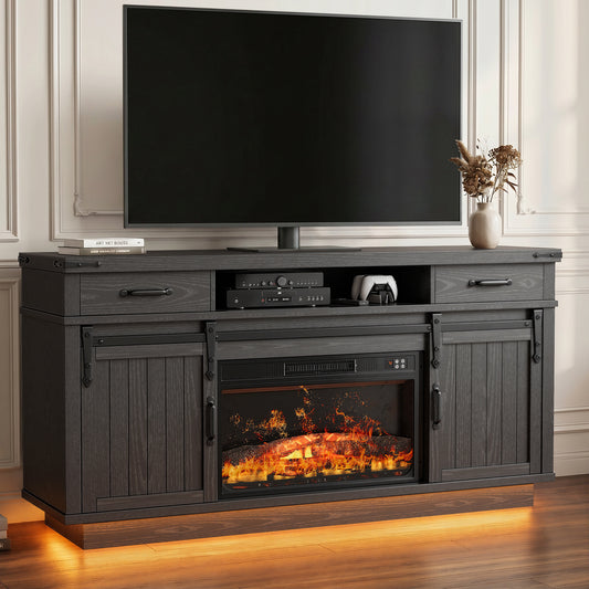 HiJob Electric Fireplace TV Stand for 75″ TVs with 23″Fireplace, Holds up to 260 lbs,Black