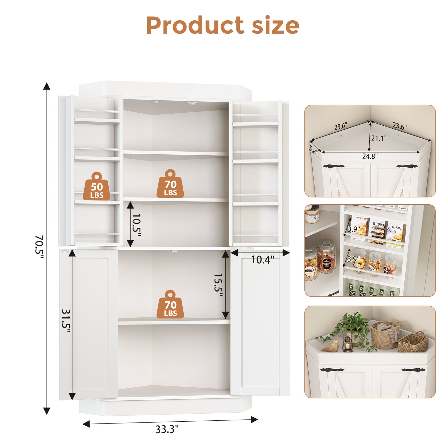 HiJob 71" Tall Corner Cabinet with 8 Door Rack,Large Shelves and Motion Sensor LED Light