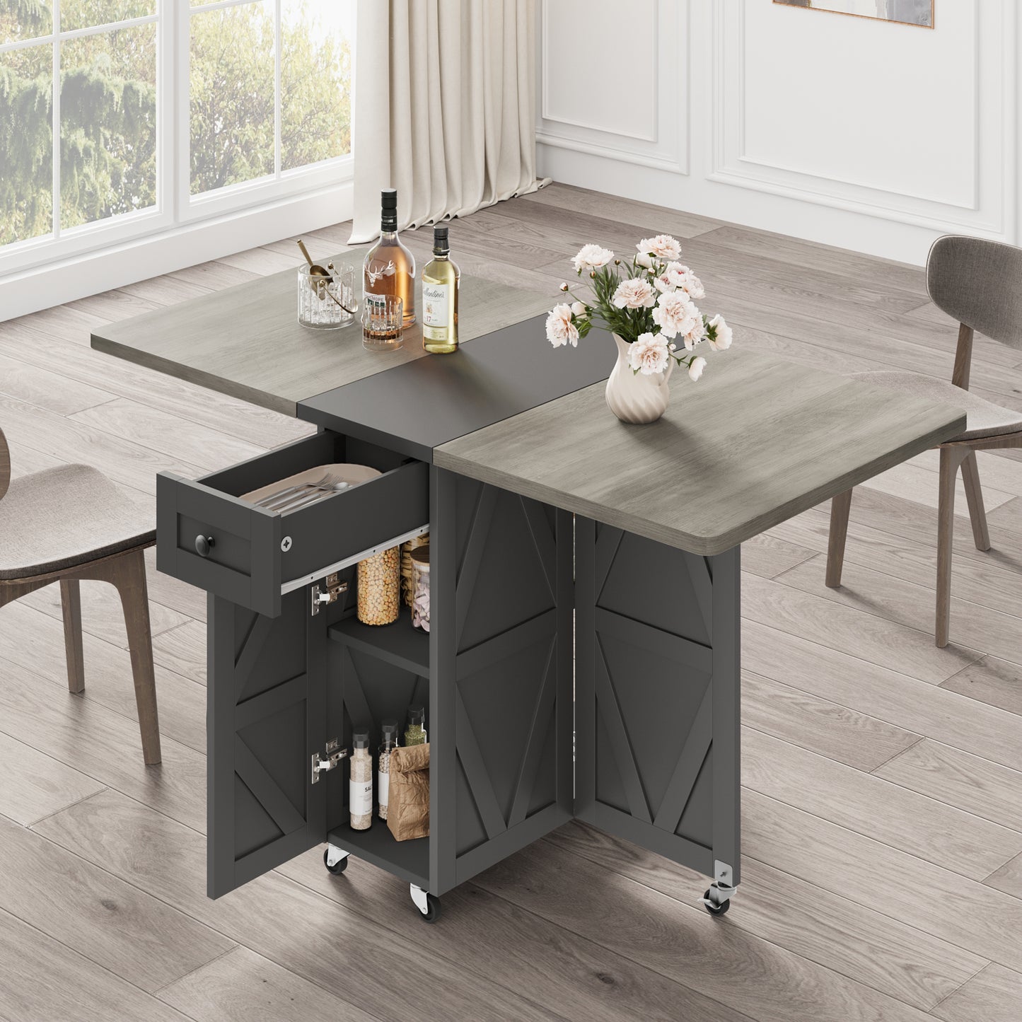 Anyact Folding Dining Table for 2-4 Persons, Space Saving Dining Room Table, 47" Folding Kitchen Table, Carlo Grey