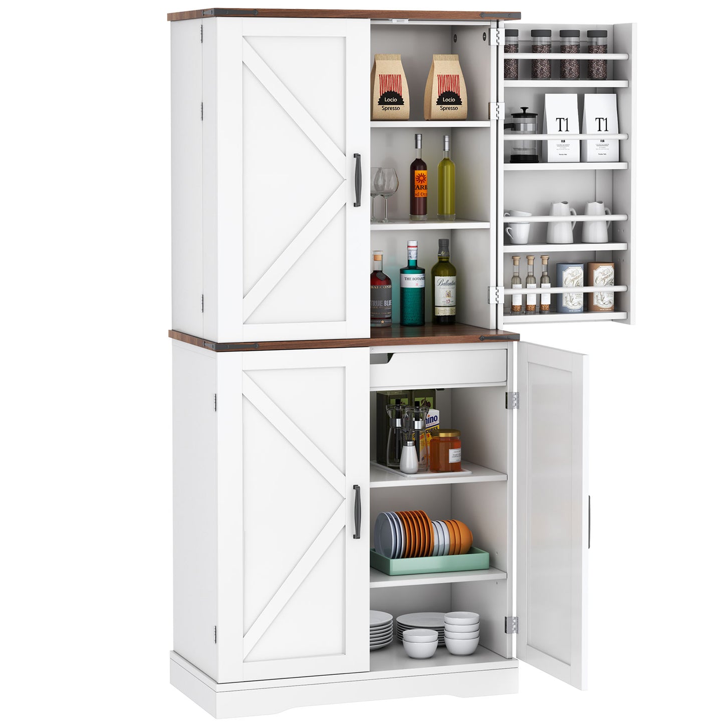 Nifamembo 70.8" Tall Kitchen Pantry, Farmhouse Storage Cabinet with Barn Doors for Kitchen, Dining Room