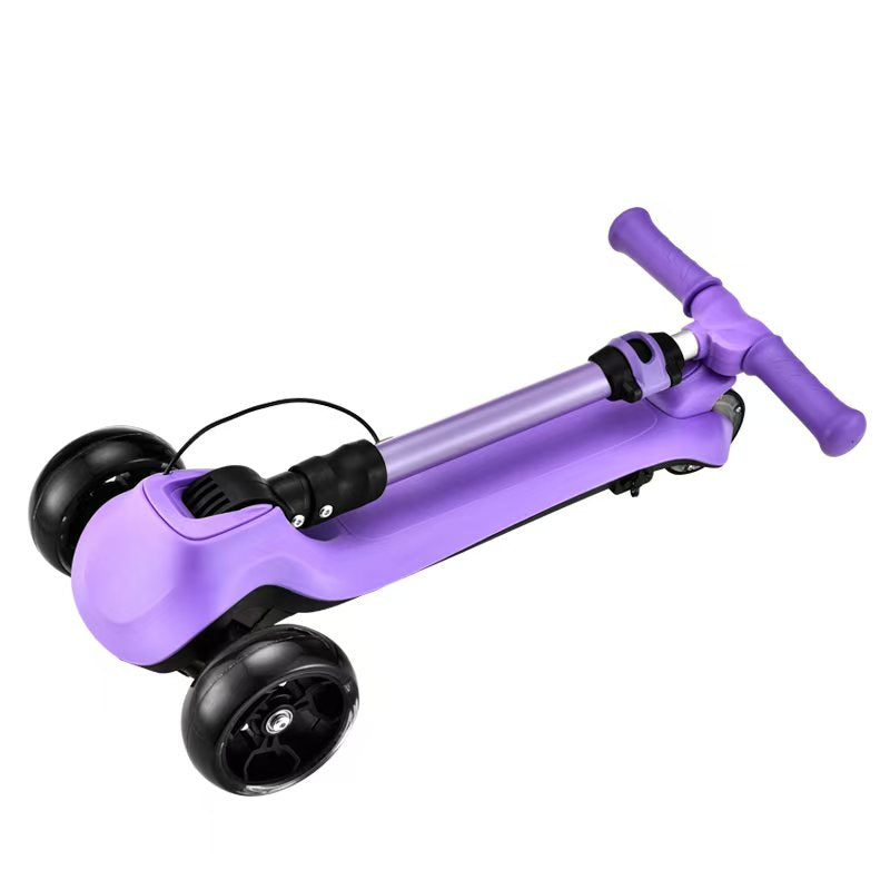 Electric Scooter for Kids w/LCD Screen, Premium Front Light and Wheel Lights/3 Adjustable Heights Scooter for Kid, Thumb Throttle, Powerful Motor, Foldable Kids Electric Scooter, Purple