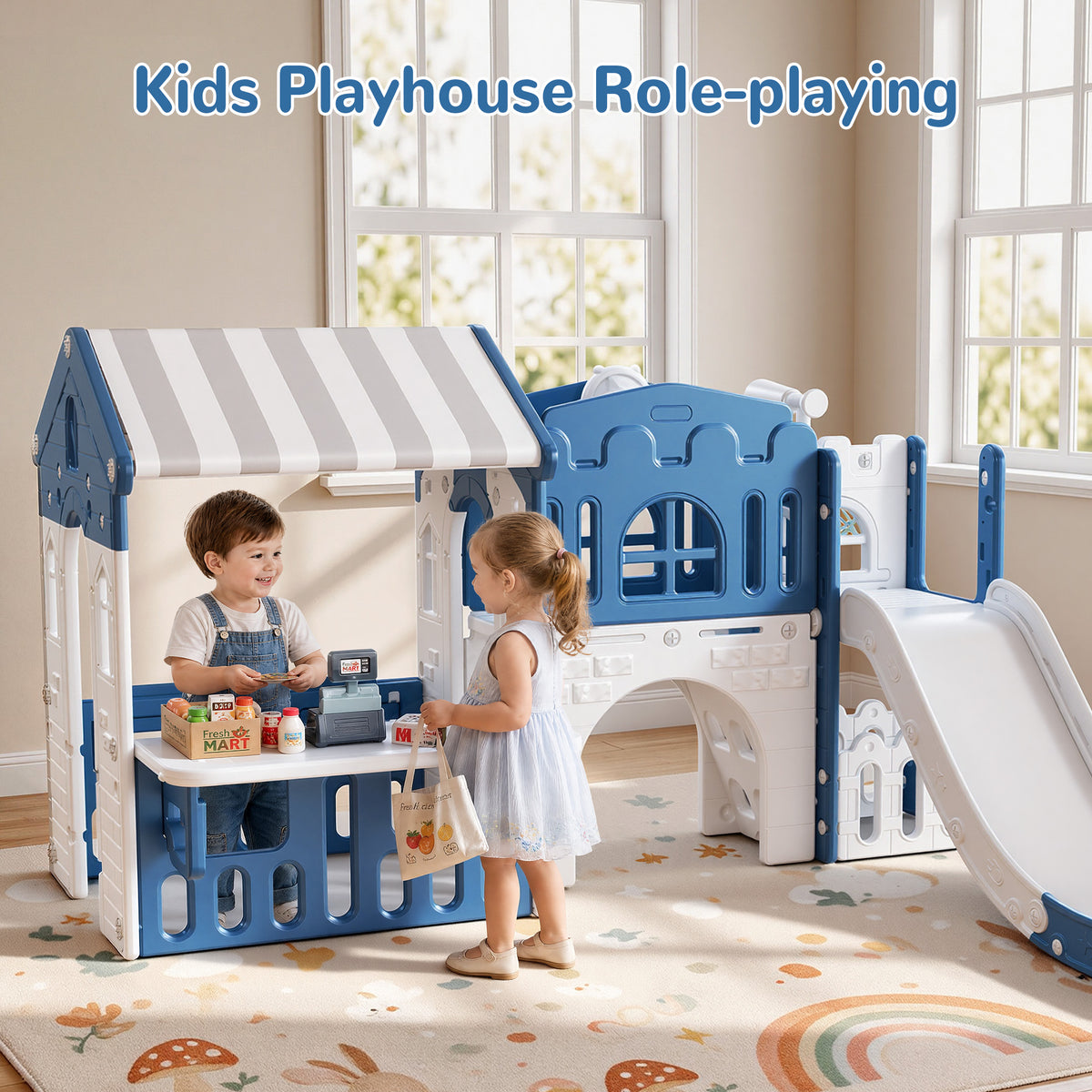 Vipuse Slide for Kids,9 in 1 Toddler Climber Playground Playset for Indoor Outdoor Backyard Home, Blue & Gray