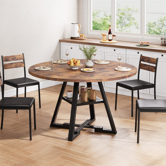 Anyact 47 inch Wood Dining Table for 4, Round Kitchen Dining Table with Storage Shelf for Home Dining Room Living Room, Brown(Only Table)