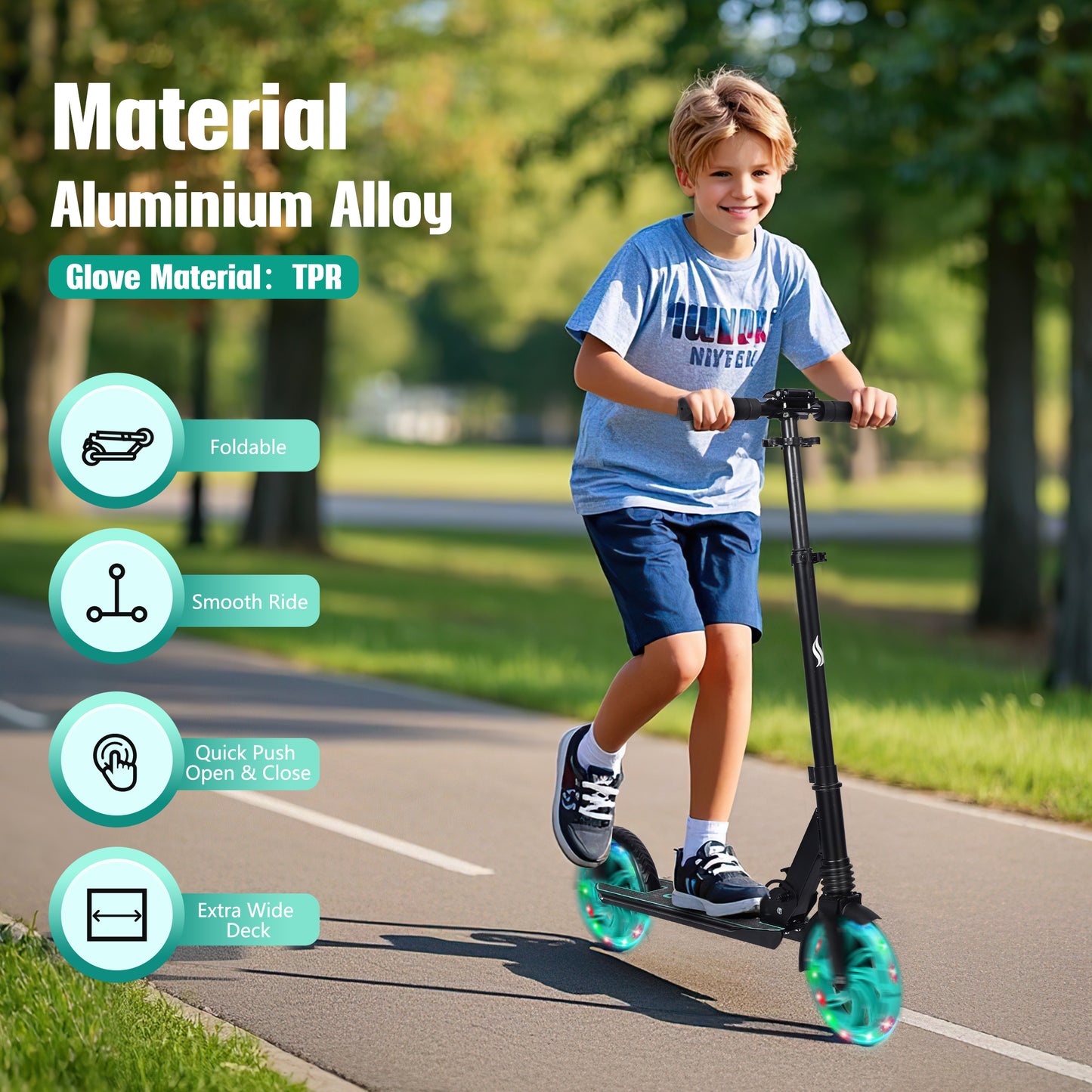 Skyhot Kick Scooter for Ages 6+, Sturdy Wide Deck Rear Brake Scooter for Teens