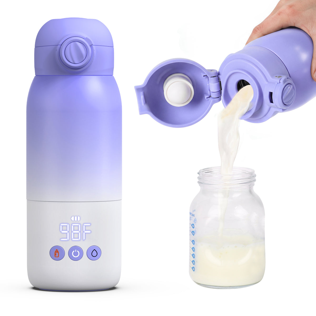 Vipuse Upgraded Bottle Warmer for Baby , Dual Heating Modes for Breast Milk and Water, 12 OZ Portable Milk Warmer, Purple