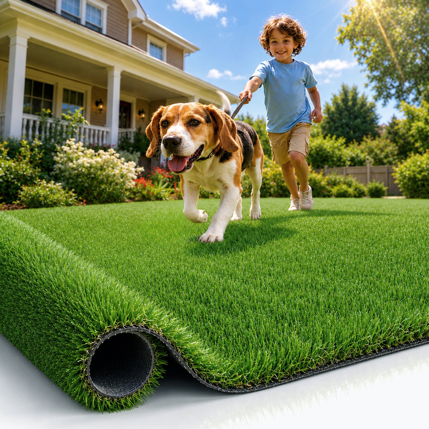 Vipuse Artificial Grass Rug, 7 x 15FT Realistic Artificial Lawn Rug/Dog Pets Mat with Drainage Holes for Garden Lawn Landscape Balcony Patio Backyard Decor