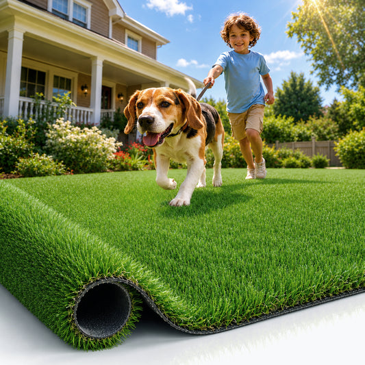 Vipuse Artificial Grass Rug, 7 x 15FT Realistic Artificial Lawn Rug/Dog Pets Mat with Drainage Holes for Garden Lawn Landscape Balcony Patio Backyard Decor