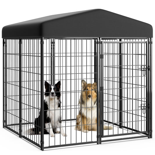 Vipuse 4FT x 4FT x 4.5FT Large Dog Kennel Playpen with UV-Resistant Waterproof Roof, Heavy Duty Metal Outdoor Pet Crate Fence for Cat Duck Chicken