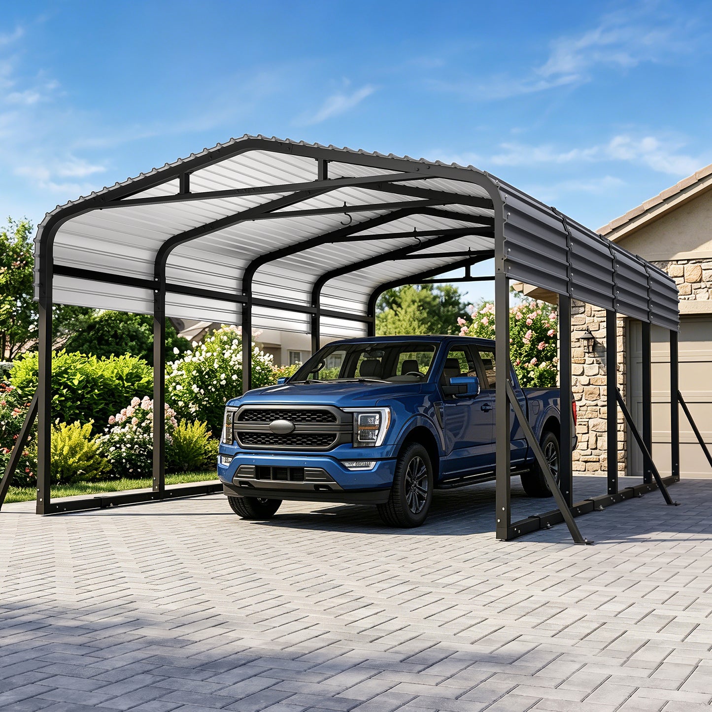 Cocosity 12x20 FT Metal Carport with Galvanized Steel Roof, Heavy Duty Outdoor Hardtop Car Shelter with Reinforced Ground Anchors for Cars, Boats, Tractors and Trailers Black