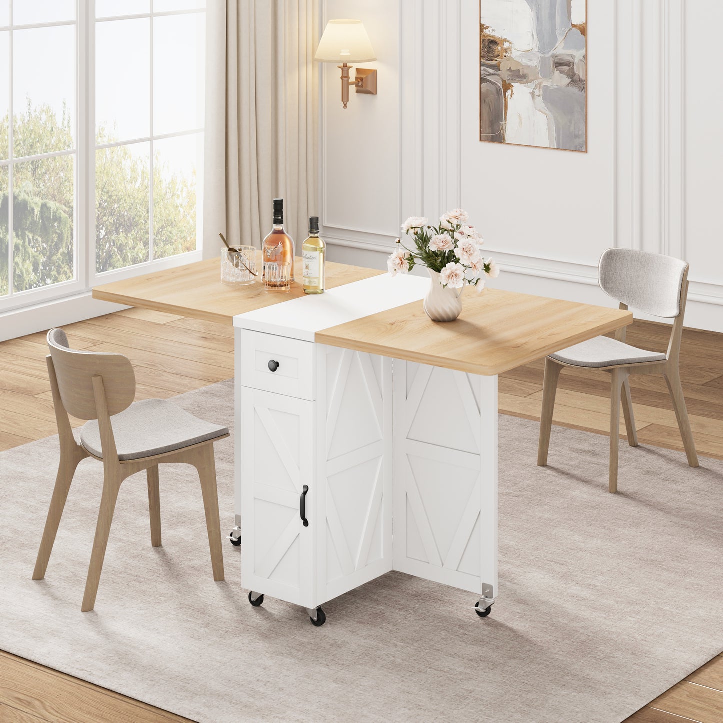 Anyact Space Saving Versatile Folding Kitchen Dining Table with Wheels & Storage Shelf for Small Apartment