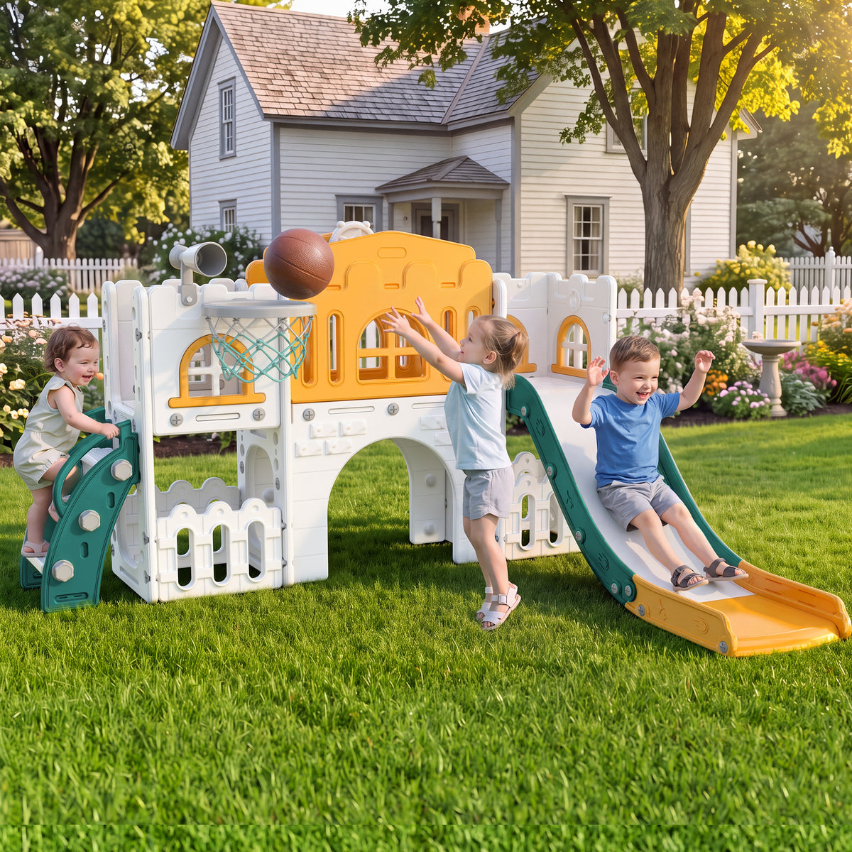 Vipuse 9 in 1 Toddler Slide Playset for Kids Indoor/Outdoor for Toddlers Age 1+, Yellow & Green