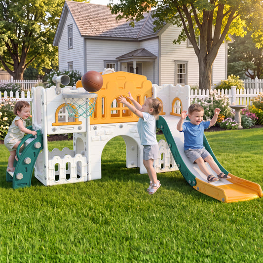 Vipuse 9 in 1 Toddler Slide Playset for Kids Indoor/Outdoor for Toddlers Age 1+, Yellow & Green