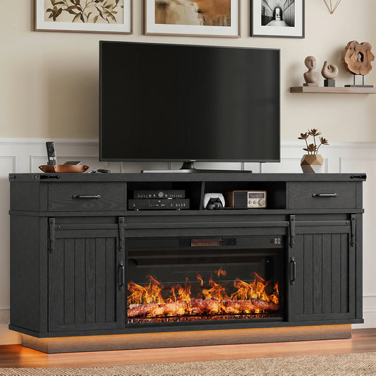 HiJob Electric Fireplace TV Stand for TVs up to 80", 36" Fireplace Entertainment Center with RGB LED Lights, Black