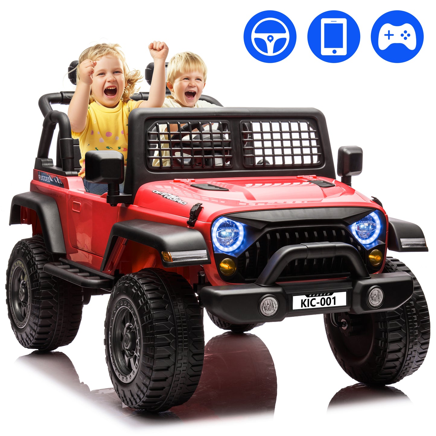 Kicacooc 24V Kids Ride On Truck Car w/Remote Control, APP Control and Self-Driving, Electric Powered Ride On Car with LED Lights, Bluetooth - Red