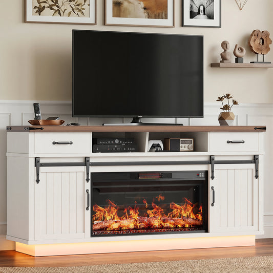 HiJob Electric Fireplace TV Stand for TVs up to 80", 36" Fireplace Farmhouse Entertainment Center with RGB LED Lights
