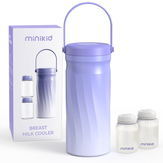 Minikid 20 OZ Portable Breast Milk Cooler,24H+ Extended Outdoor Cooling,Travel Breastmilk Chiller with 2Pcs Baby Bottles,Purple