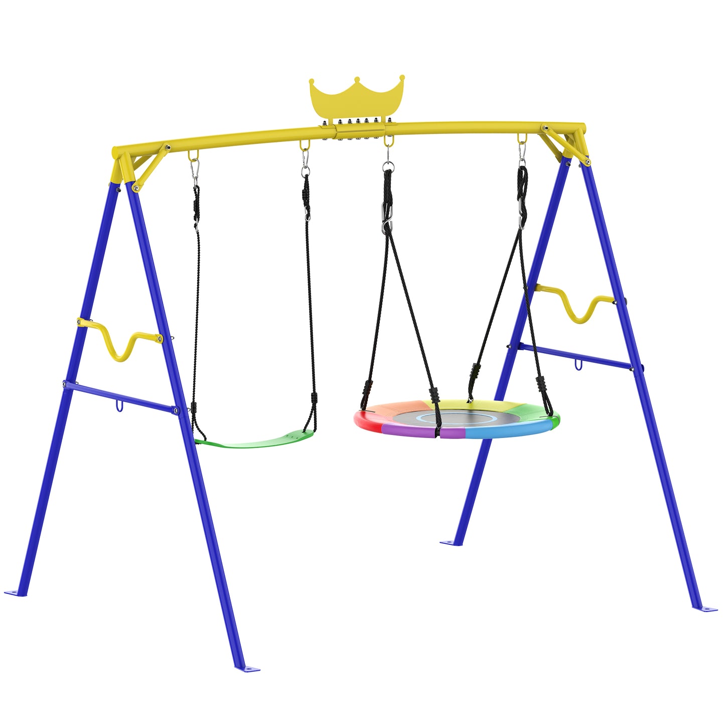 Zifadola Swing Set for Kids/Adults with Saucer Swing Seat and Belt Swing Seat, 440lbs 2 Seat Swing Set for Backyard and Heavy Duty Metal A-Frame Blue