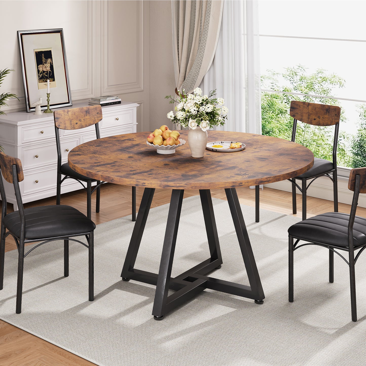 Hijob 47 Inch Rustic Round Dining Table, Circle Dining Table for Dining Room, Home(Only Table)