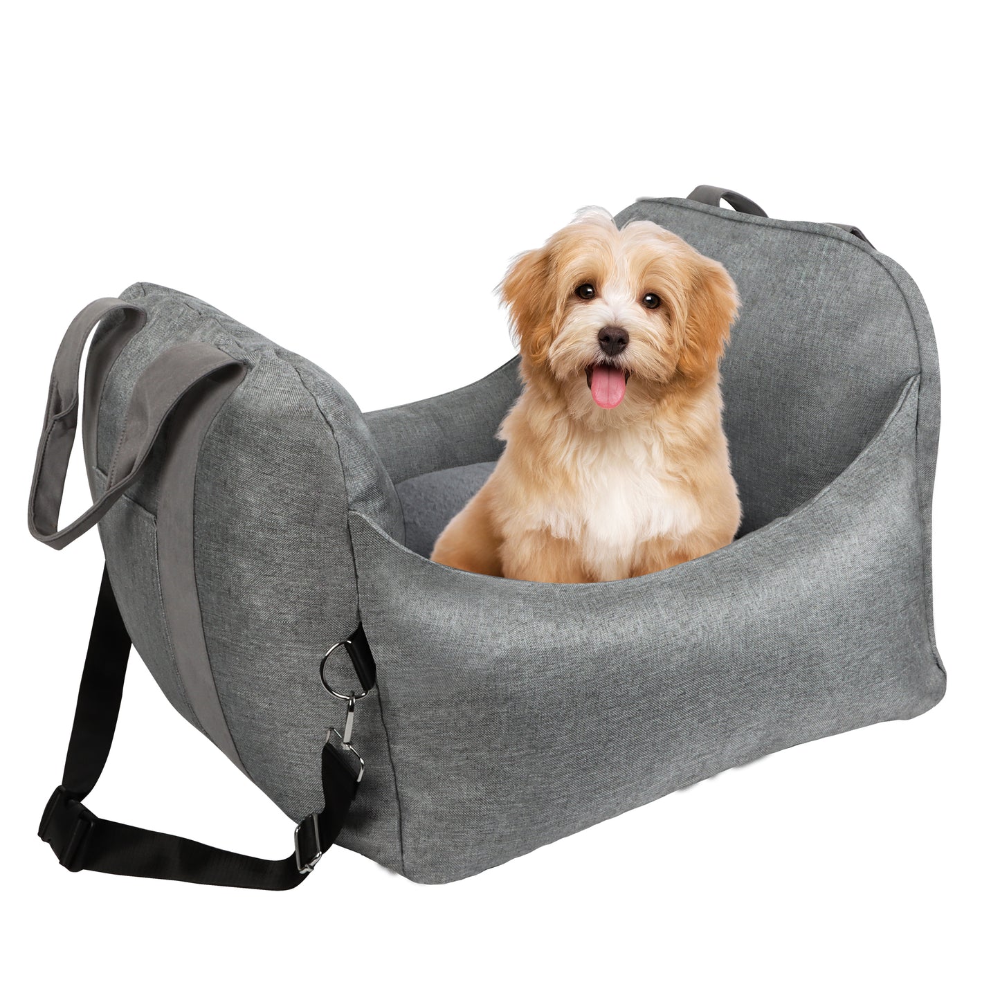 Dog Car Seat, XiWiYuVa Pet Booster Seat, Cat Travel Carrier with Storage Pockets and Belts, Grey