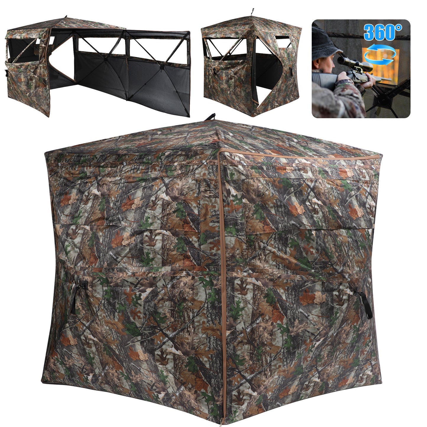 Vipuse 360° See Through Ground Hunting Blind for 2-3 Persons,300D Pop Up Resilient Portable Tent with Swing Door and Carrying Bag for Deer Turkey