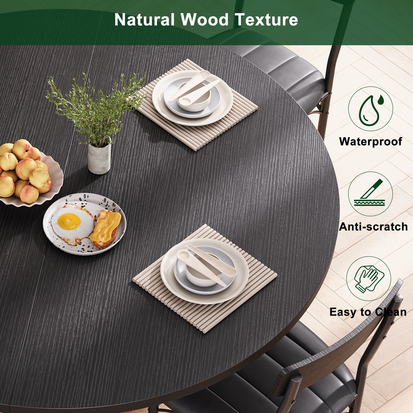 Hijob 47in Round Dining Table, Circle Dinner Table Pedestal Metal Frame, Kitcen Table Sturdy Wood Kitchen & Dining Room Furniture, Black(Only Table)
