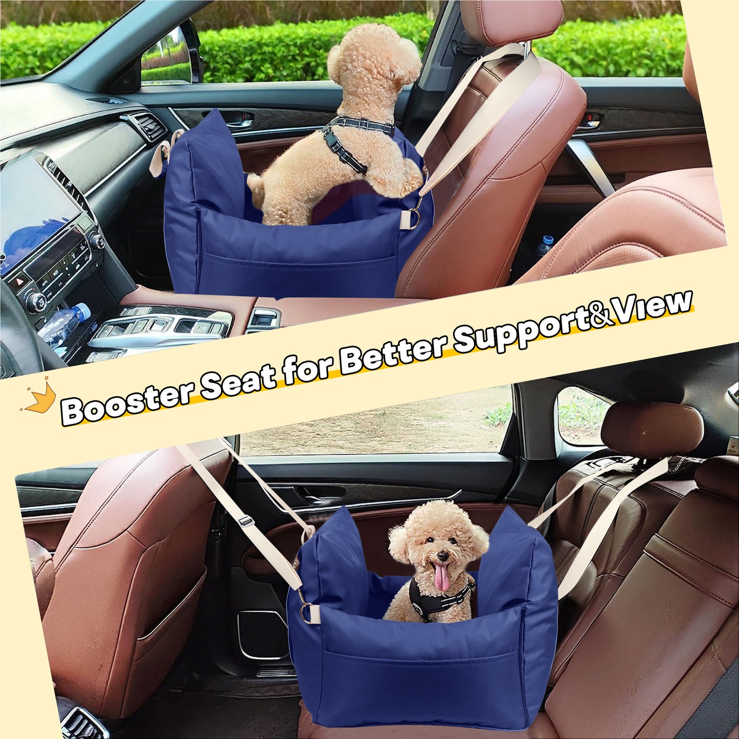 Puppy Booster Seat for Car, XiWiYuVa Waterproof Travel Carrier Bed with Zipper for Small Dogs Up to 25lbs(Blue)