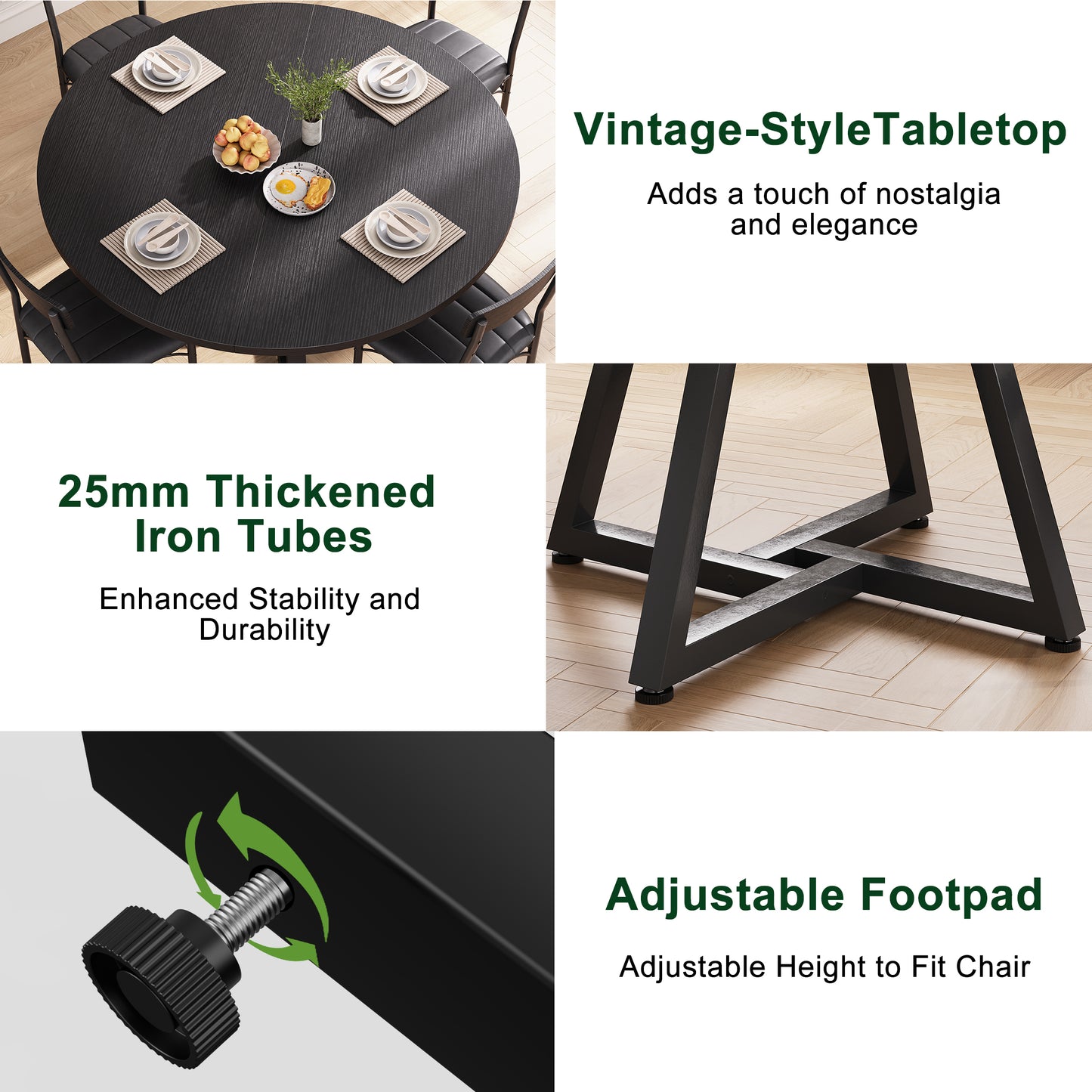Hijob 47in Round Dining Table, Circle Dinner Table Pedestal Metal Frame, Kitcen Table Sturdy Wood Kitchen & Dining Room Furniture, Black(Only Table)
