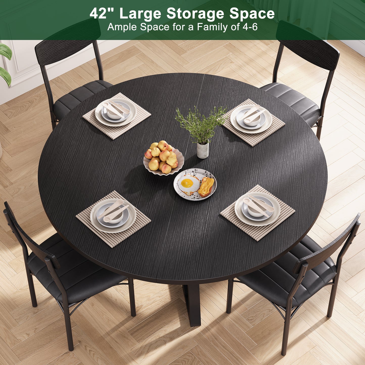 Anyact 42in Round Dining Table for 4, Circle Dinner Table Pedestal Metal Frame, Kitcen Table Sturdy Wood Kitchen & Dining Room Furniture, Black(Only Table)