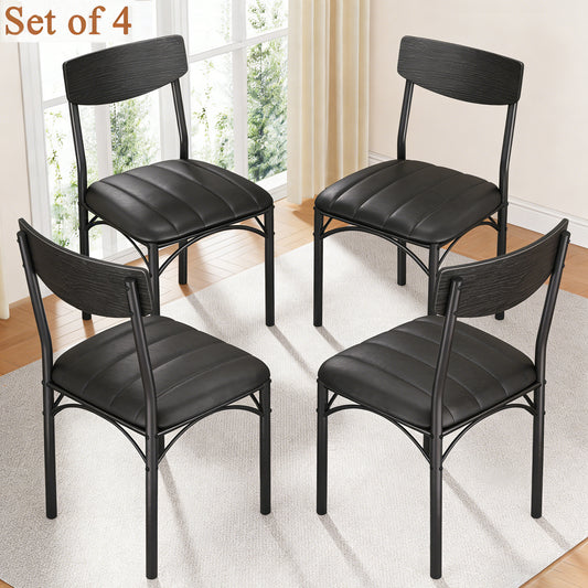Anyact 18" Dining Chairs Set of 4, Mid-Century Modern Upholstered PU Dining Room Chair, Metal Legs for Kitchen Dining Chairs, Black