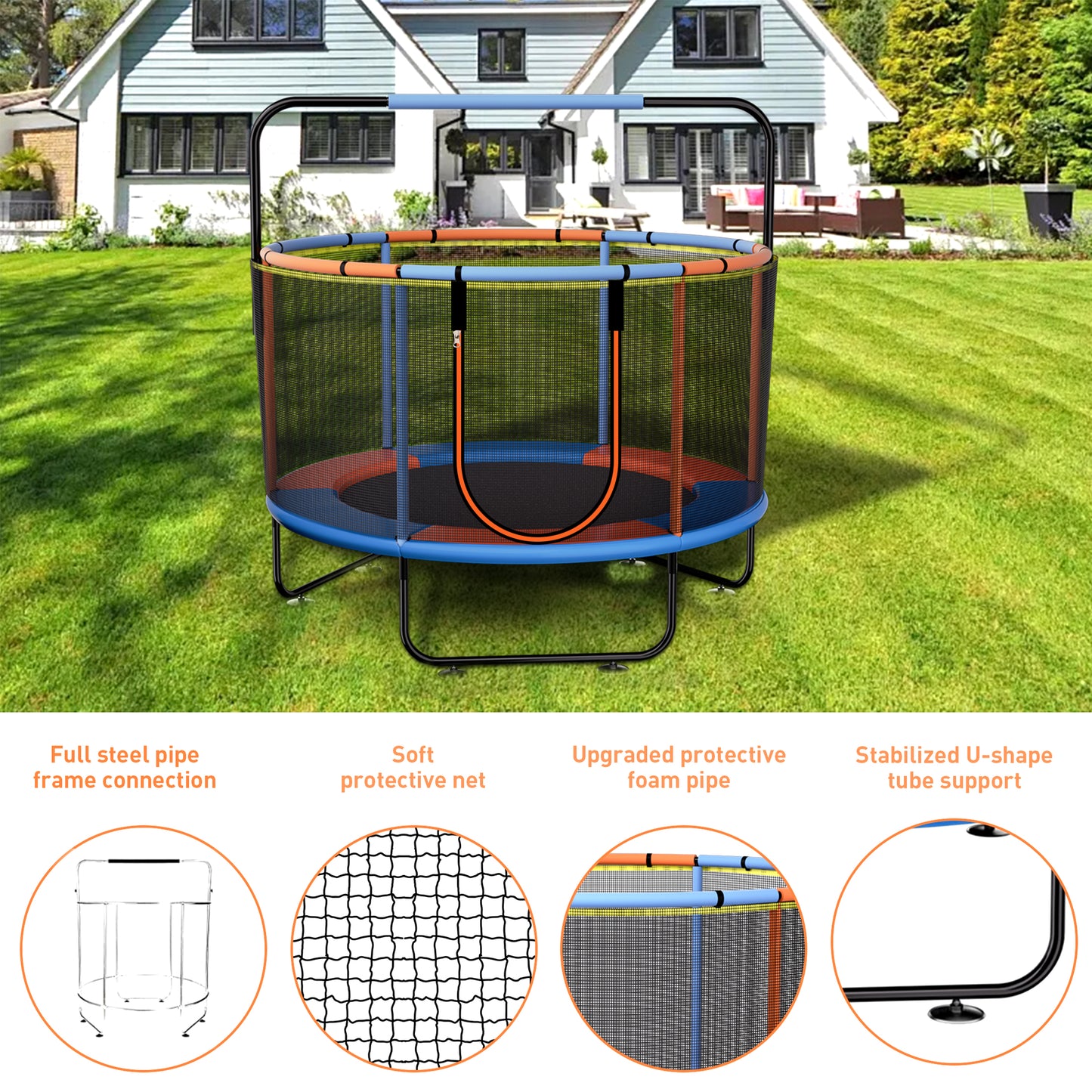 Vipuse 55" Indoor Outdoor Mini Round Trampoline for Kids with Enclosure Net and Basketball Hoop