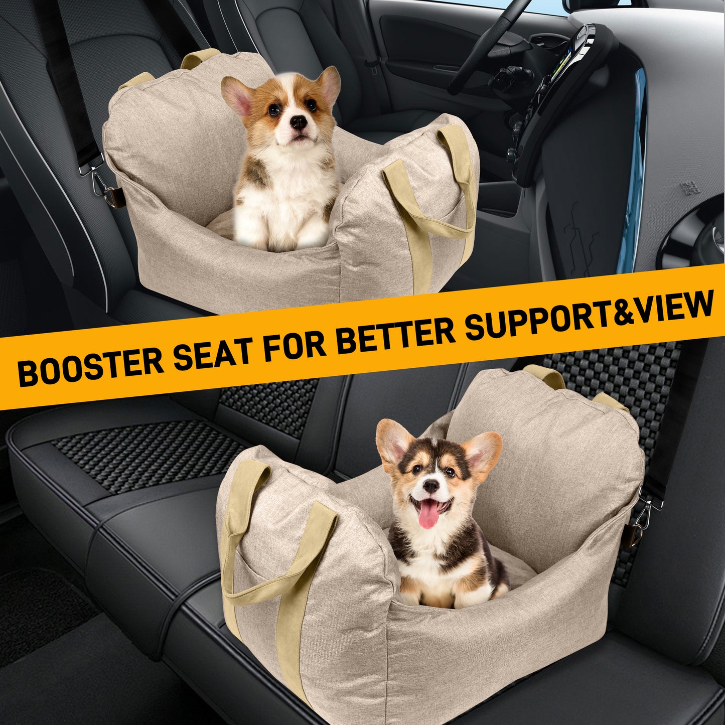 XiWiYuVa Car Seat for Small Dogs Up to 25lbs, Pet Booster Seats with Safety Leash and Straps, Travel Carrier Bed(Brown)