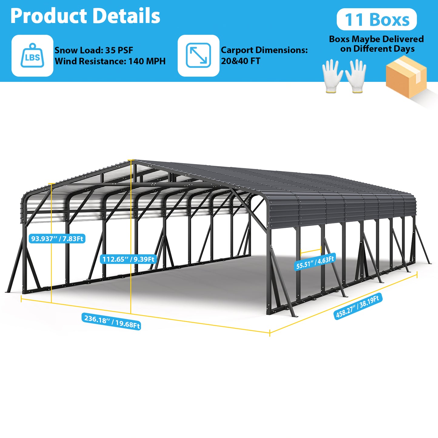 Cocosity 20x40 FT Heavy Duty Metal Carport with Galvanized Steel Roof, Oversized Outdoor Hardtop Car Shelter for RV Storage, Farm Equipment, Boats and Multiple Vehicles