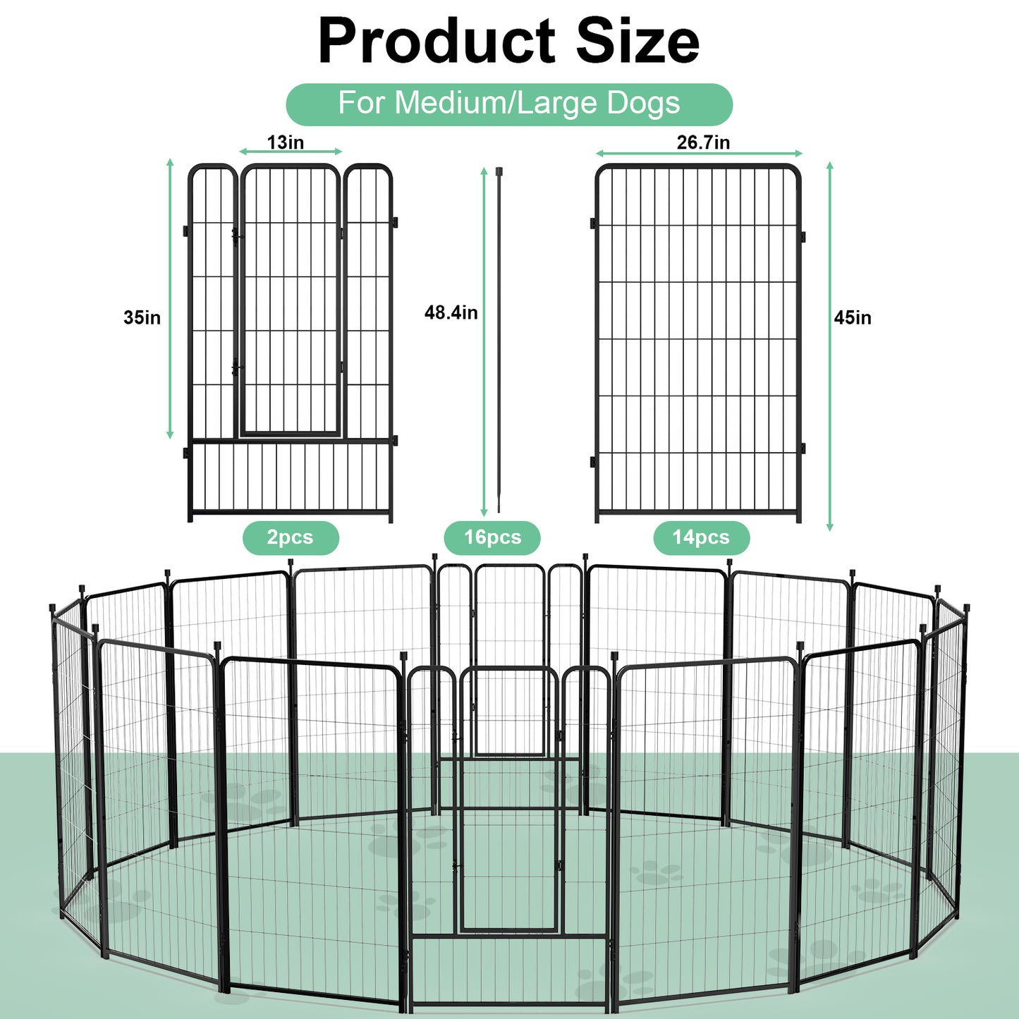 Vipuse 45″ Tall 16 Panels Metal Dog Playpen for Exercise Outdoor Indoor Fence, Black
