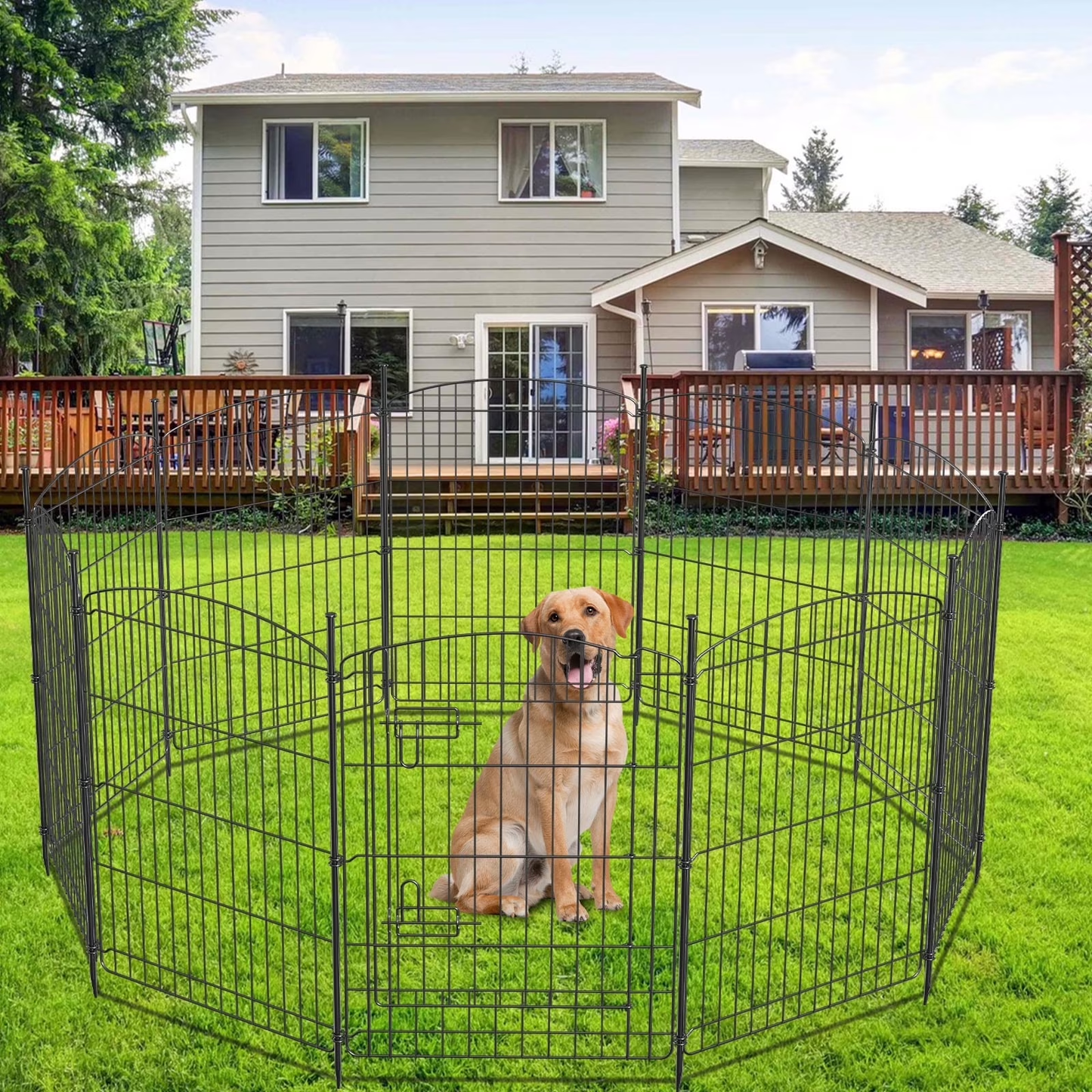 Vipuse 30" Tall 10 Panel Dog Playpen with One Door, Portable Customizable Foldable Metal Fence for Pets, Black