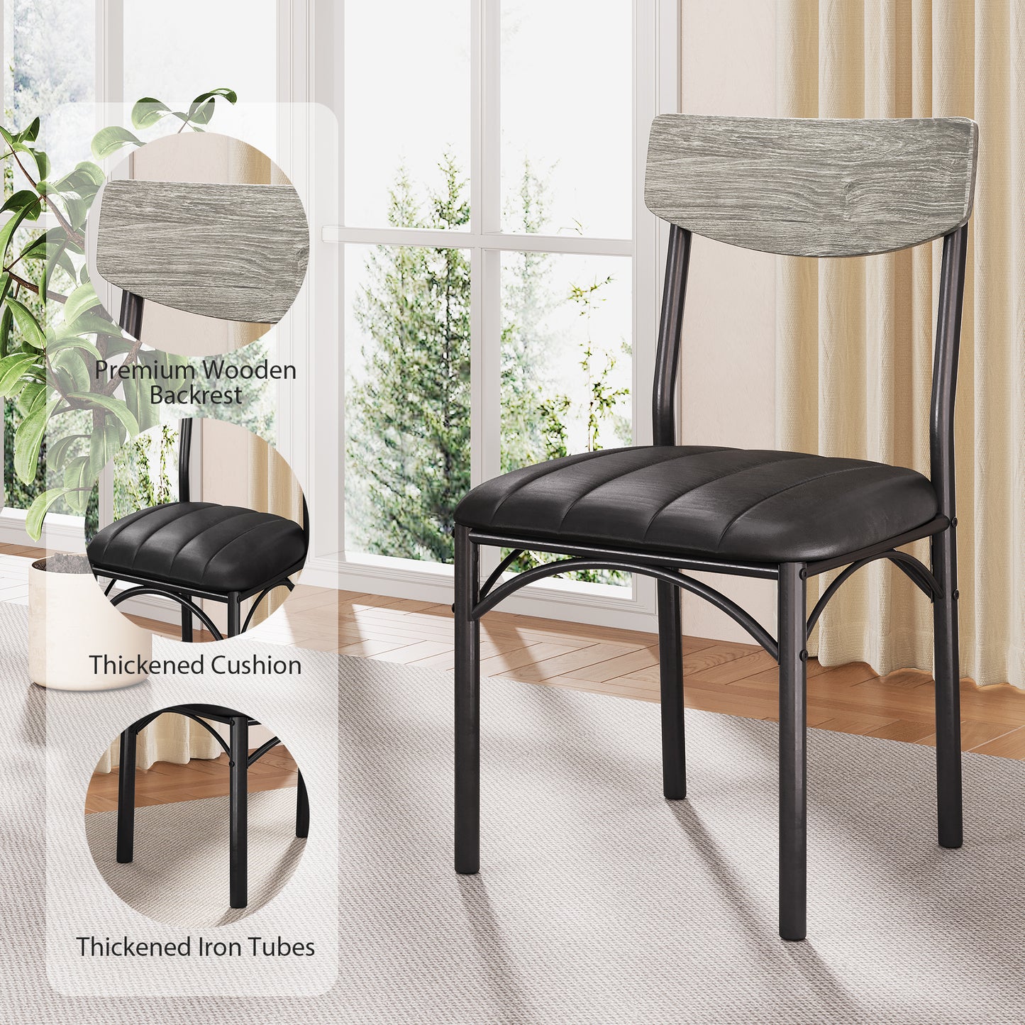 Hijob Dining Chairs Set of 4, Mid-Century Modern Upholstered PU Dining Room Chair, Metal Legs for Kitchen Dining Chairs, Gray