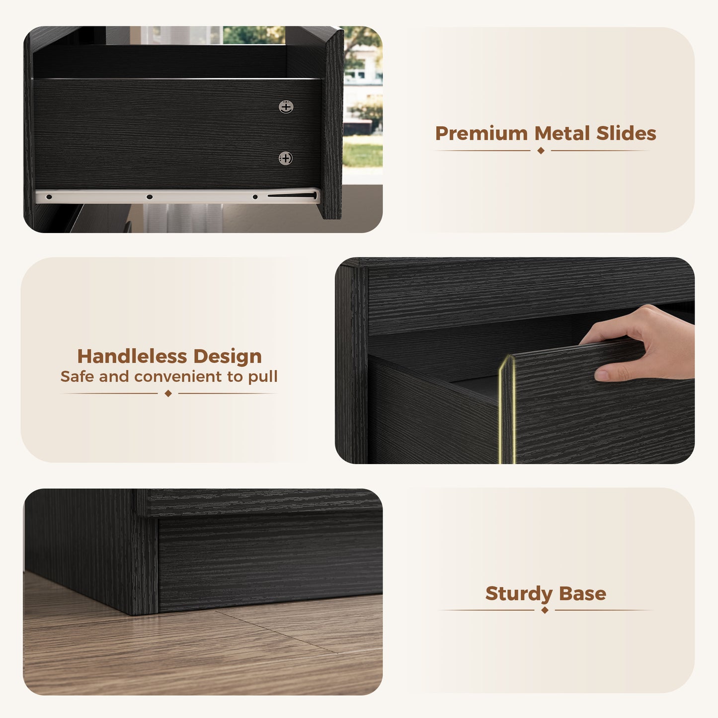 Hijob 6-Drawer Dresser, Modern Dresser 47.3" W x 15.4" D x 32.3" H Sturdy Simply Chest of Drawers, Handle-Free Storage Organizer and Deep Drawers for Bedroom Living Room Entryway, Black