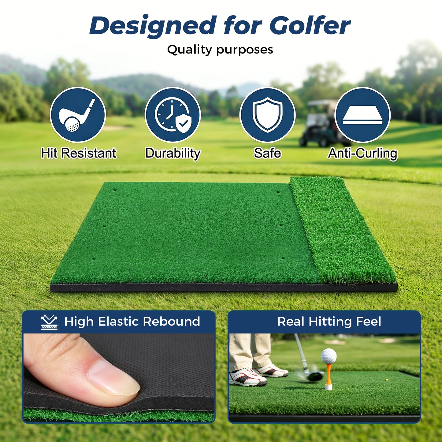 Skyhot 5x4ft Golf Mat, Thickened Artificial Turf Practice Golf Hitting Mat with Ball Tray for Outdoor & Indoor, Gifts for Men/Golfers
