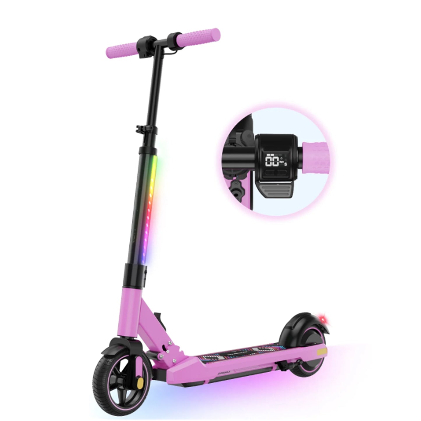 Electric Scooter for Kids Ages 6-12, Powered E-Scooter with Colorful LED Lights, Rosy