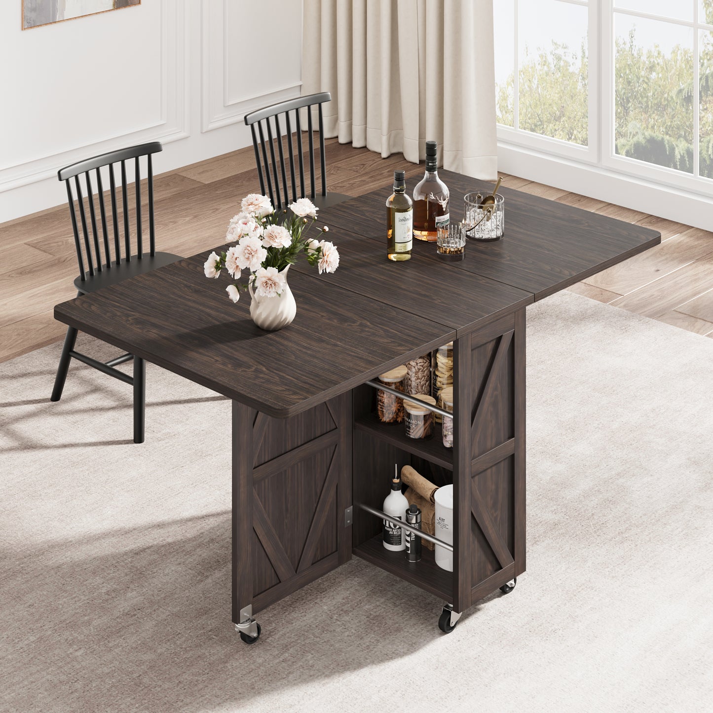 Anyact Folding Dining Table, Space Saving Dining Room Table, Folding Kitchen Table, Dark Walnut