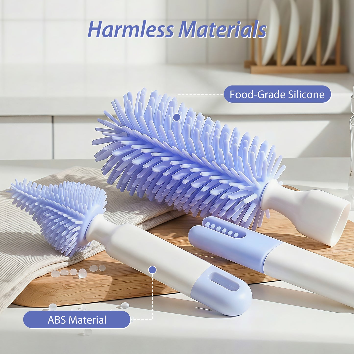 Minikid Baby Bottle Brush Set, 9-in-1 Portable Travel Bottle Cleaning Kit, BPA-free, Compact Travel Baby Essential for Home & On The Go, Blue-Purple